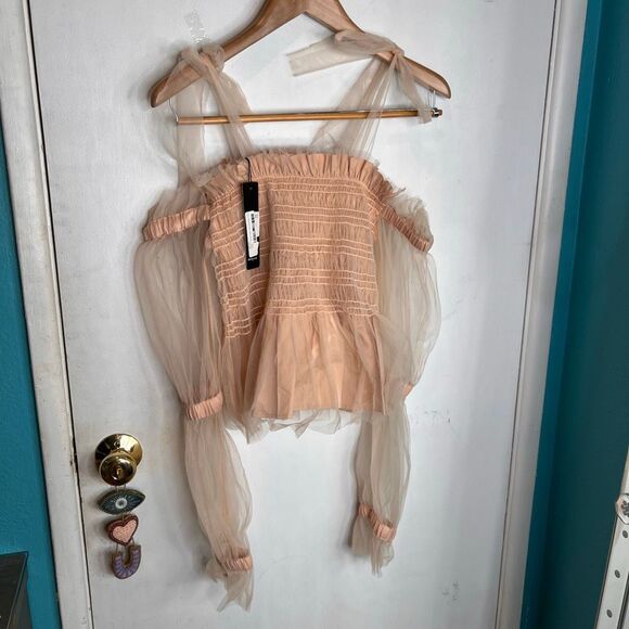 Beulah tulle organza ruffle blouse featuring a sheer, off-the-shoulder whimsical - Picture 7 of 15